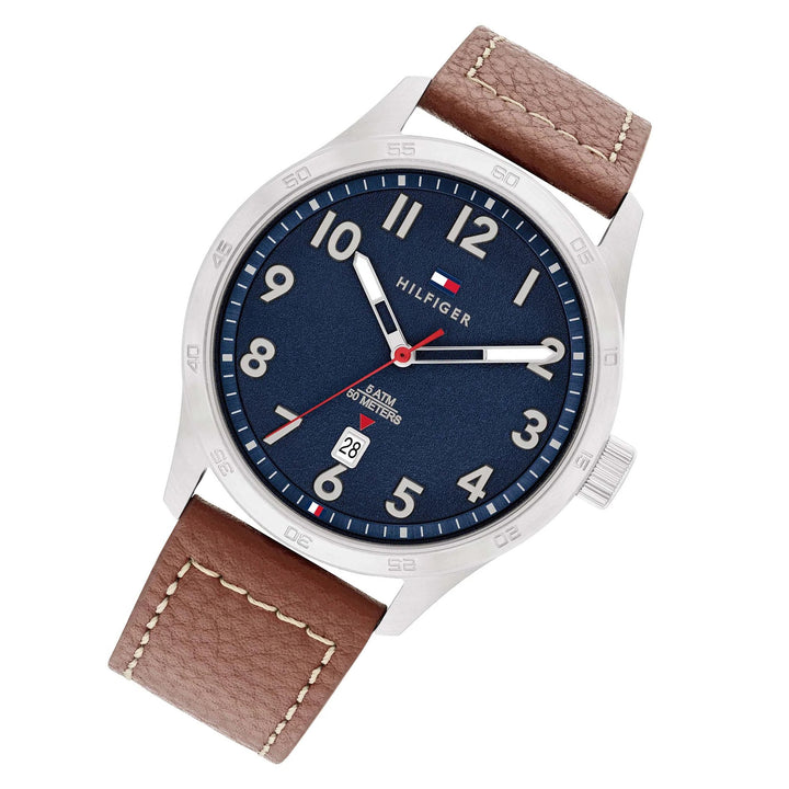 Tommy Hilfiger Brown Leather Navy Dial Men's Watch - 1710559