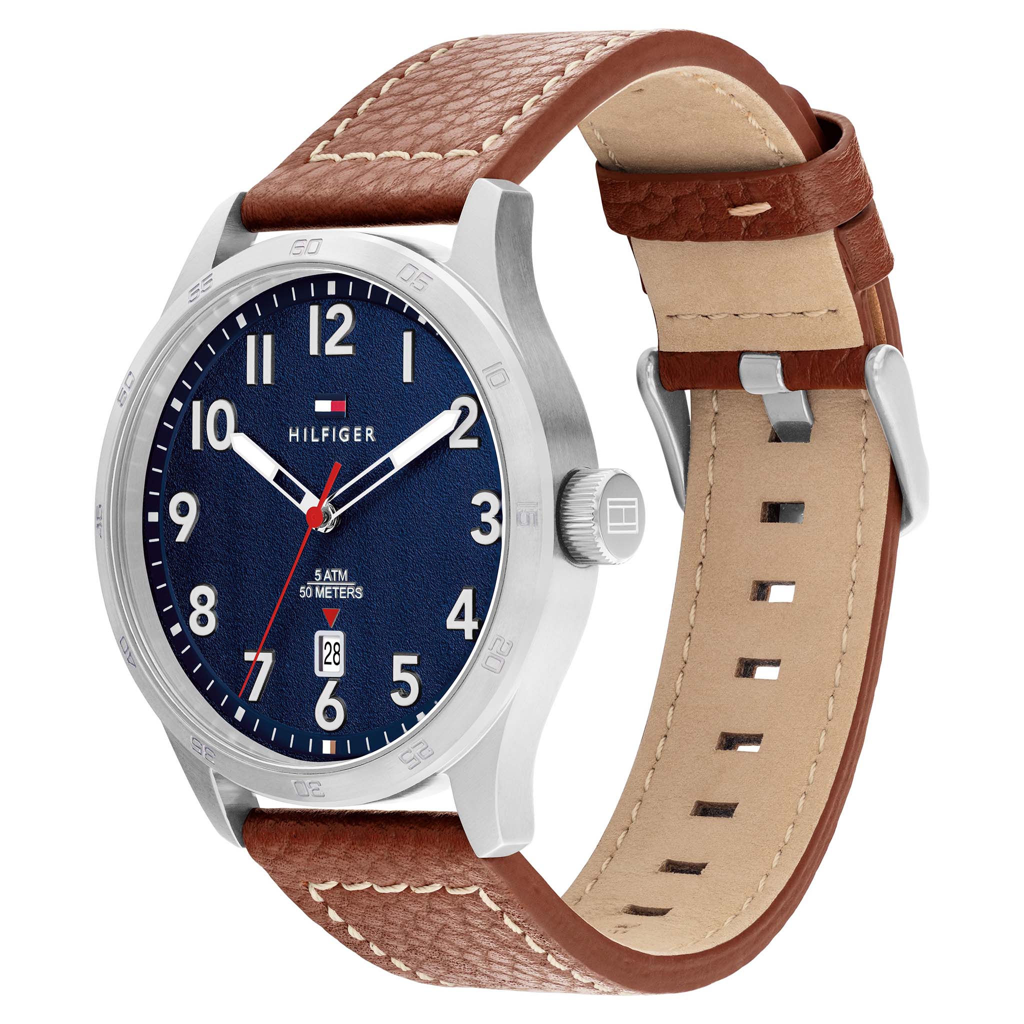 Tommy Hilfiger Brown Leather Navy Dial Men's Watch - 1710559