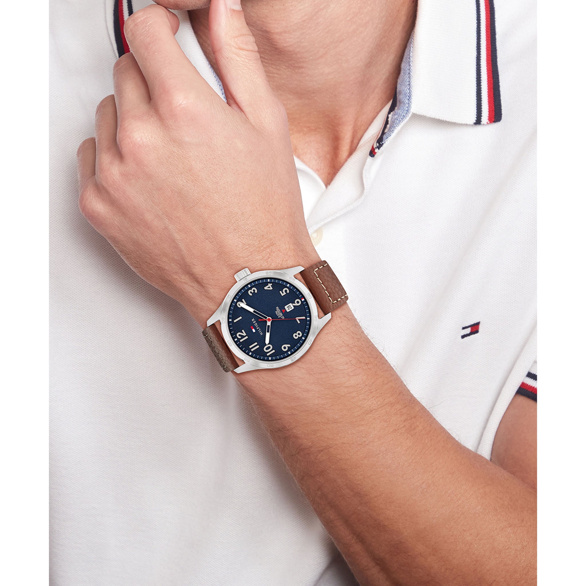 Tommy Hilfiger Brown Leather Navy Dial Men's Watch - 1710559