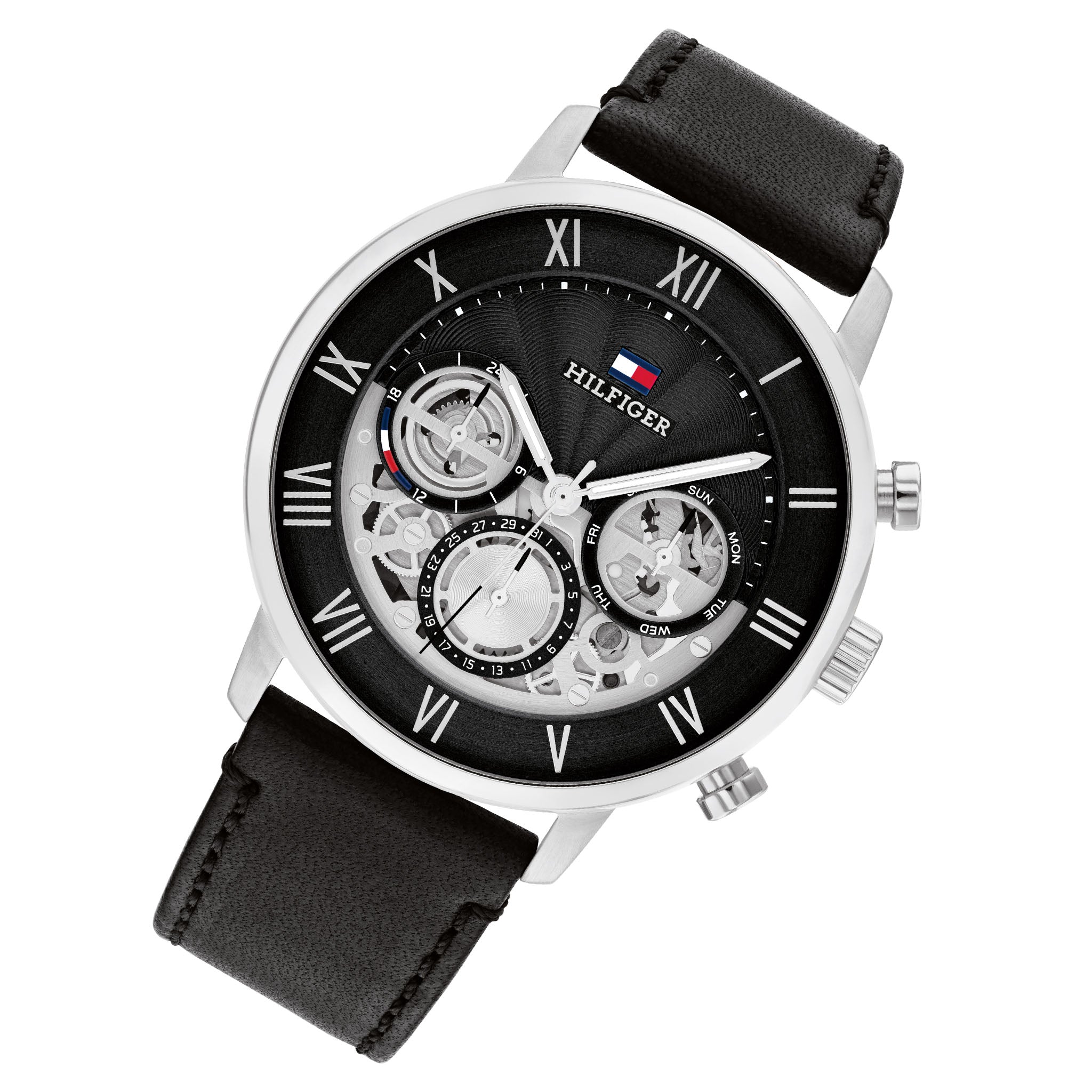 Tommy Hilfiger Leather Black Dial Multi-function Men's Watch - 1710565