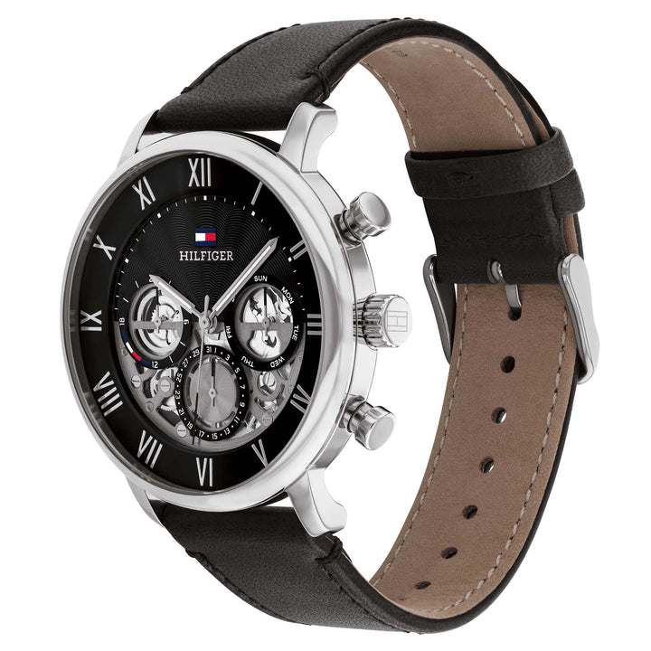 Tommy Hilfiger Leather Black Dial Multi-function Men's Watch - 1710565