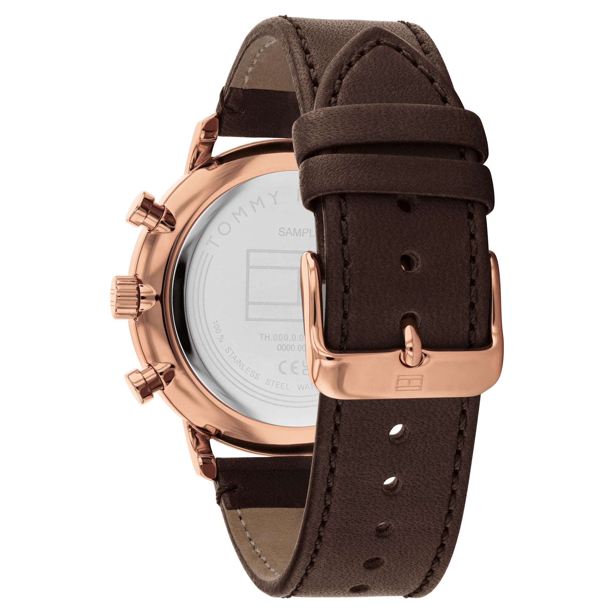 Tommy Hilfiger Brown Leather Black Dial Multi-function Men's Watch - 1710566