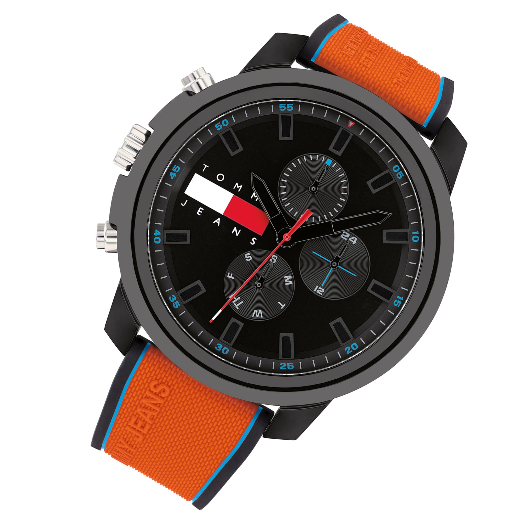 Tommy Hilfiger Black & Orange Silicone Multi-function Men's Watch - 1710583