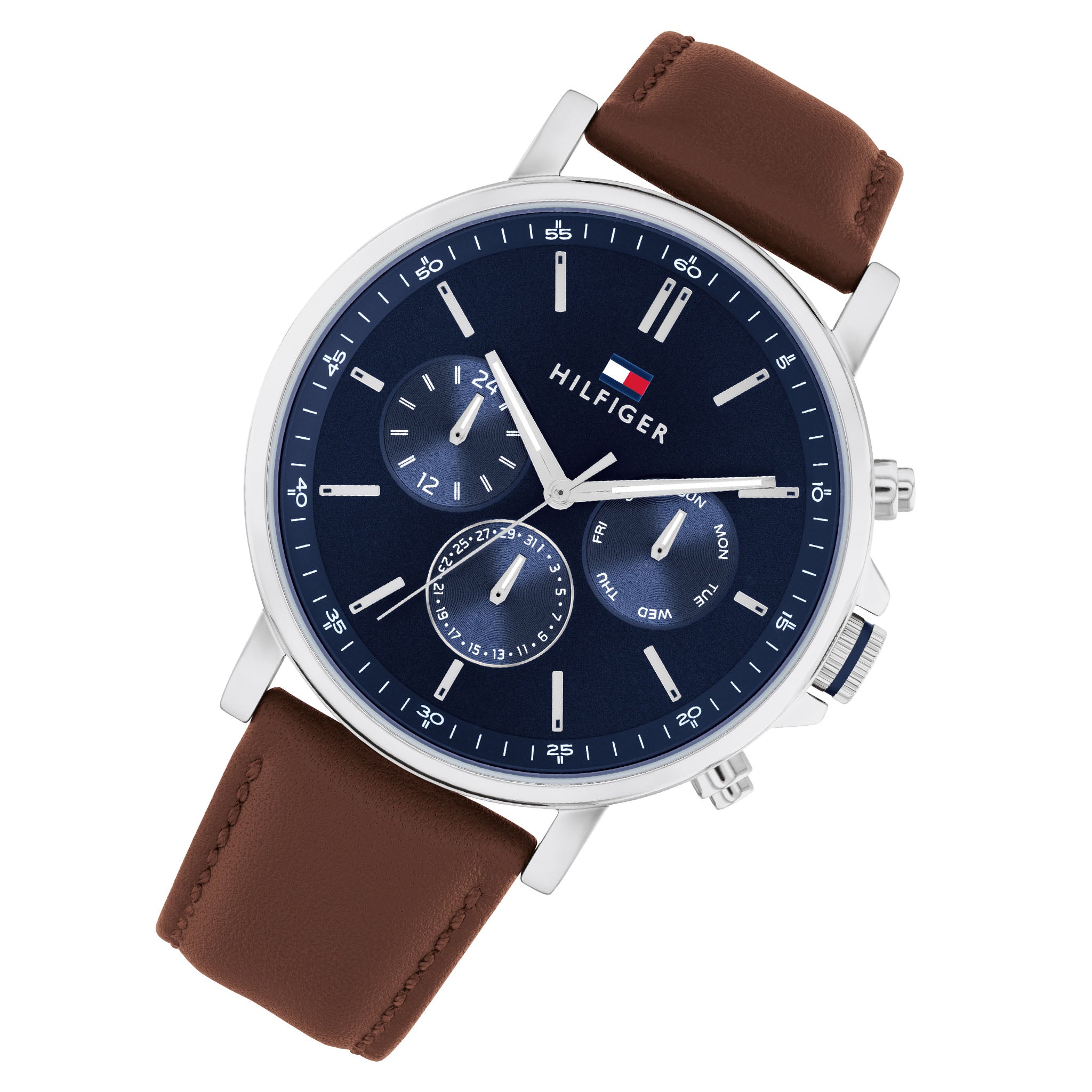 Tommy Hilfiger Brown Leather Navy Dial Multi-function Men's Watch - 1710585