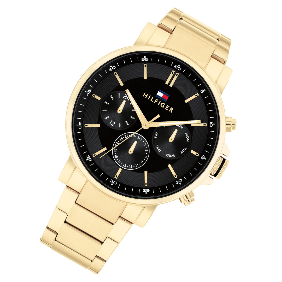 Tommy Hilfiger Gold Steel Black Dial Multi-function Men's Watch - 1710589