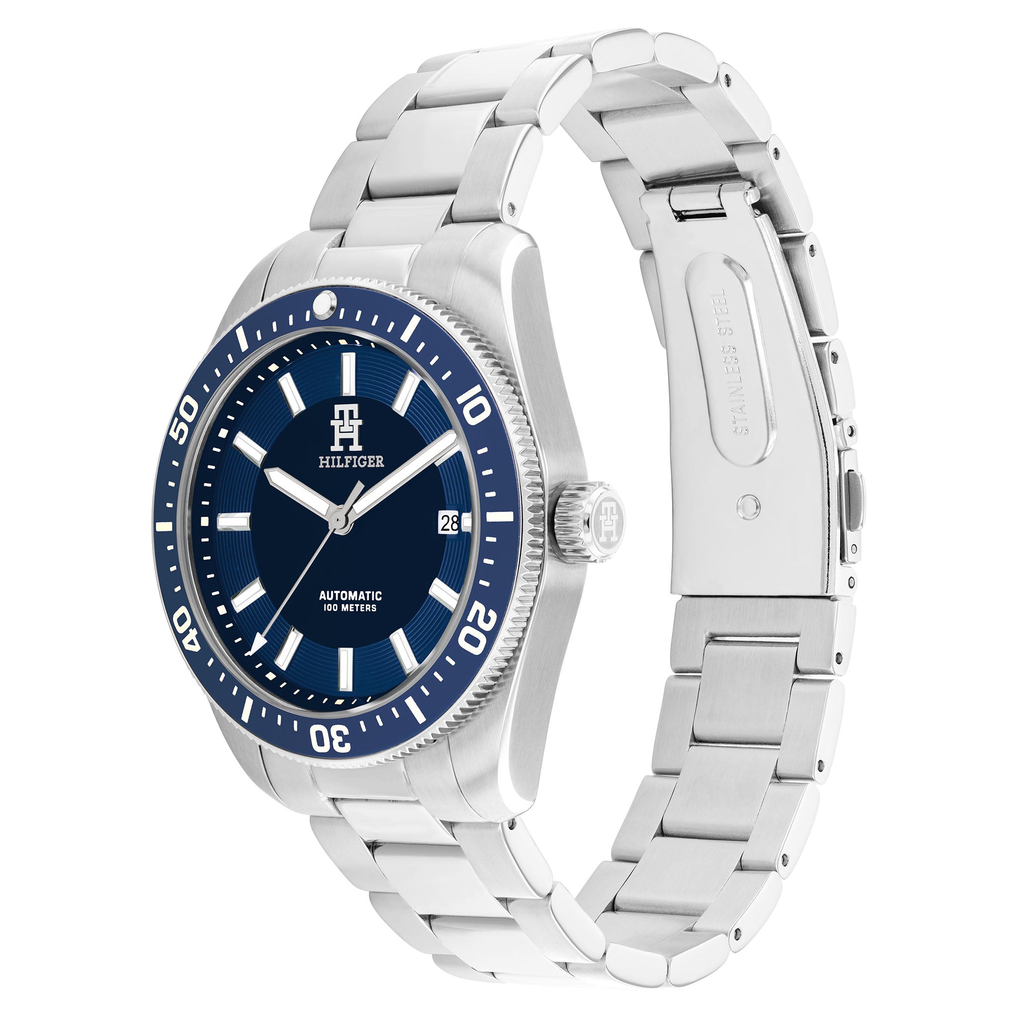 Tommy Hilfiger Silver Steel Navy Dial Mechanical-Automatic Men's Watch - 1710591