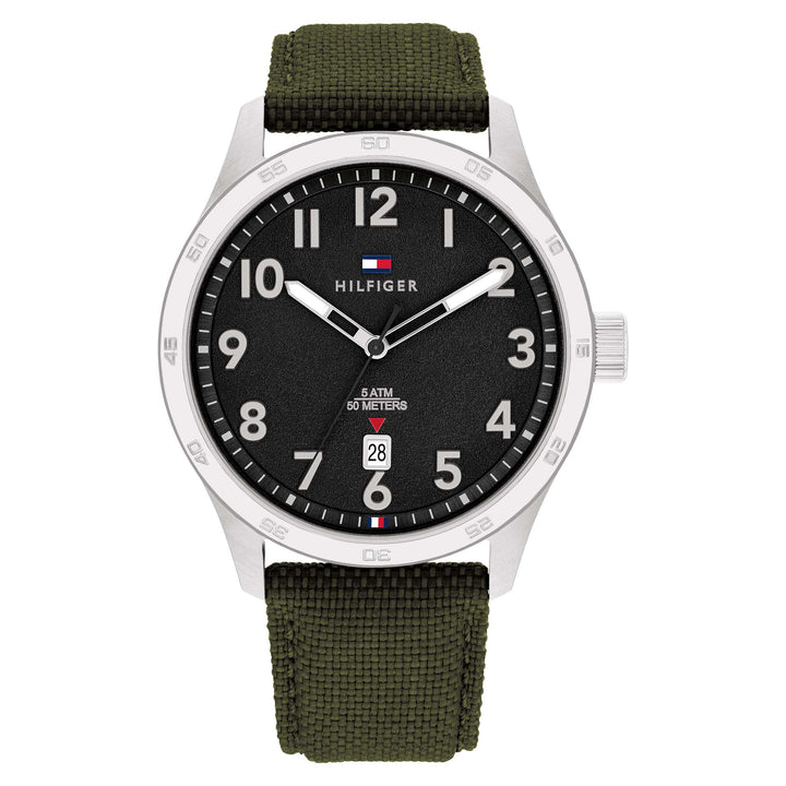 Tommy Hilfiger Green Fabric Black Dial Men's Watch- 1710593