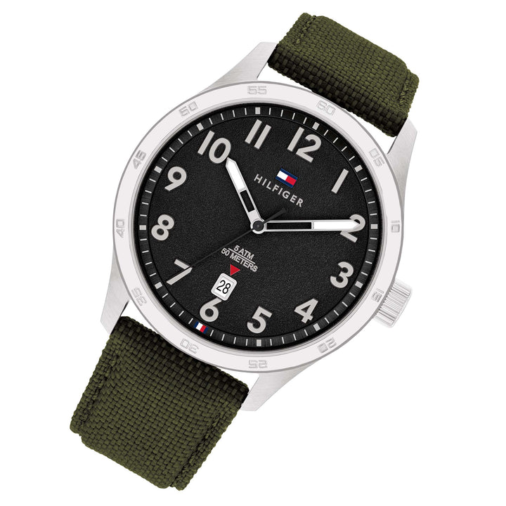 Tommy Hilfiger Green Fabric Black Dial Men's Watch- 1710593