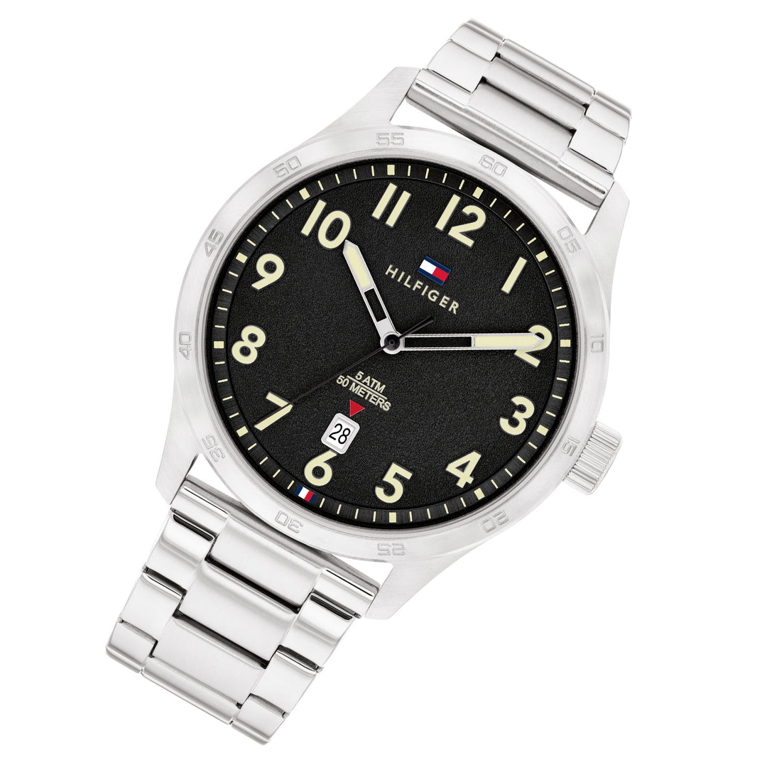 Tommy Hilfiger Silver Steel Black Dial Men's Watch - 1710594