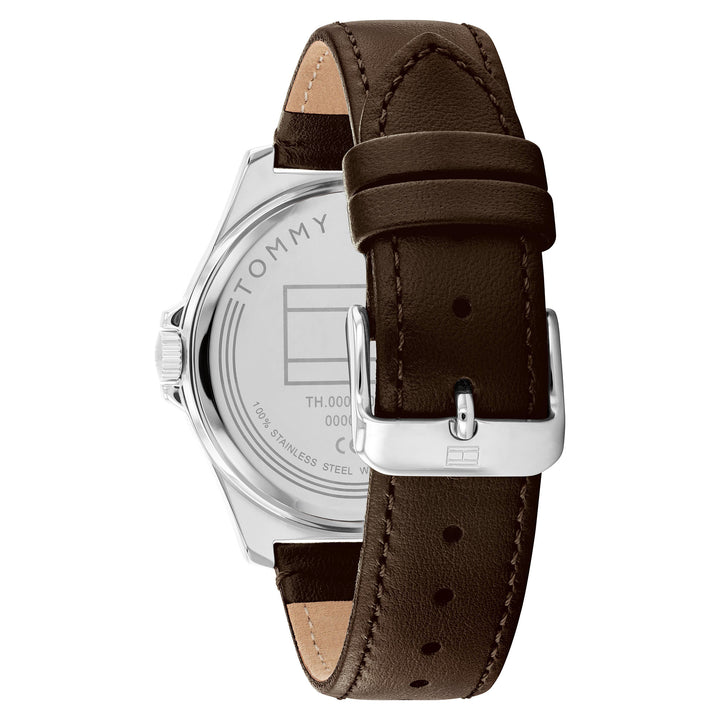 Tommy Hilfiger Dark Brown Leather Black Dial Men's Watch - 1710601