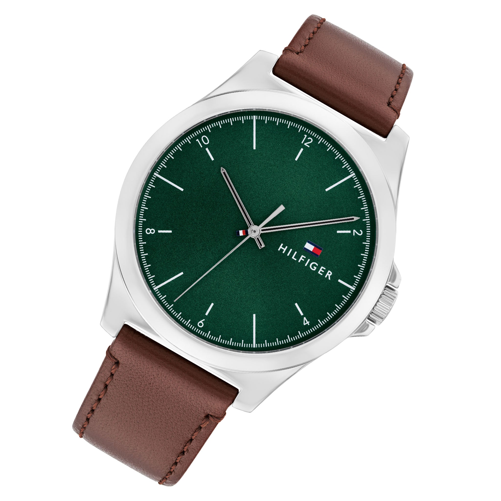 Tommy Hilfiger Brown Leather Green Dial Men's Watch - 1710602