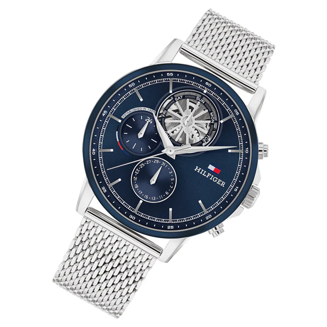 Tommy Hilfiger Silver Steel Mesh Navy Dial Multi-function Men's Watch - 1710609