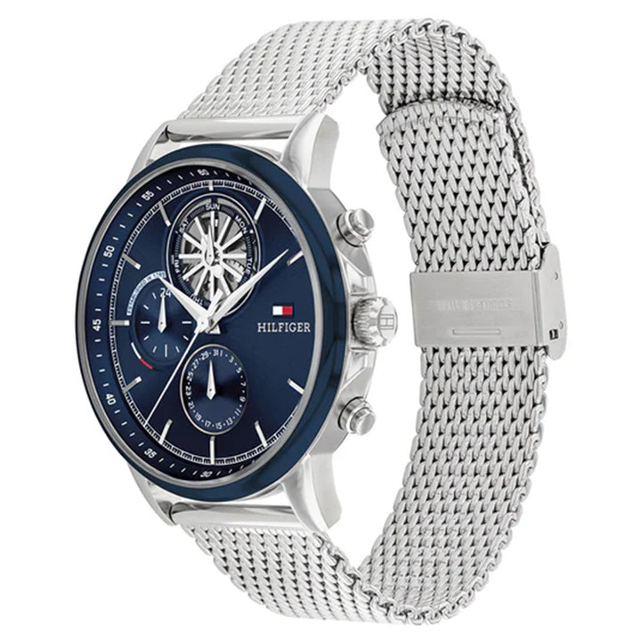 Tommy Hilfiger Silver Steel Mesh Navy Dial Multi-function Men's Watch - 1710609