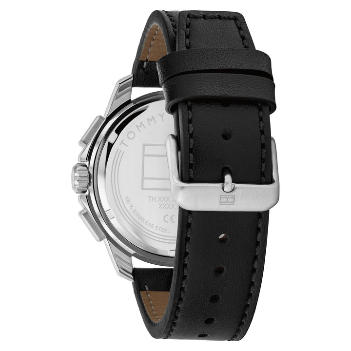 Tommy Hilfiger Black Leather Navy Dial Multi-function Men's Watch - 1710619