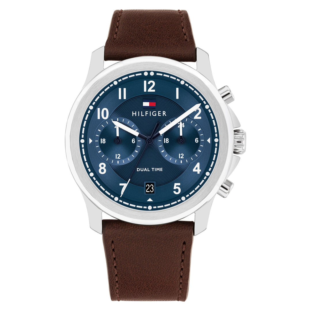 Tommy Hilfiger Brown Leather Blue Dial Multi-function Men's Watch - 1710625