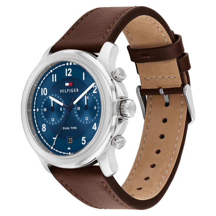 Tommy Hilfiger Brown Leather Blue Dial Multi-function Men's Watch - 1710625