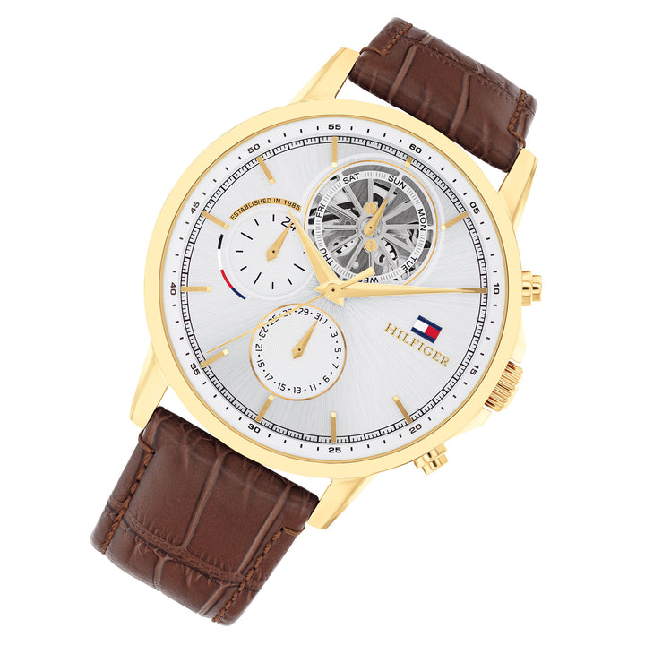 Tommy Hilfiger Brown Leather Silver Dial Multi-function Men's Watch - 1710631