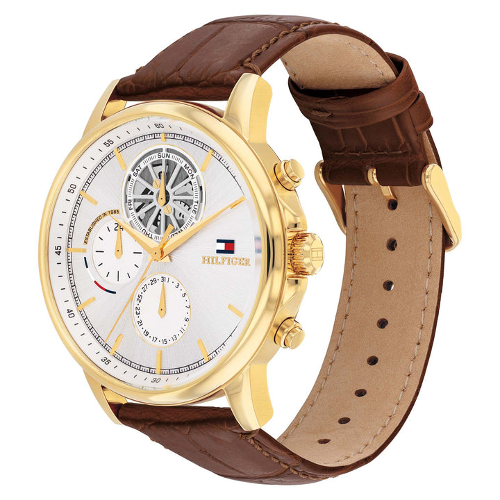 Tommy Hilfiger Brown Leather Silver Dial Multi-function Men's Watch - 1710631