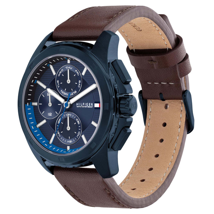 Tommy Hilfiger Brown Leather Navy Dial Multi-function Men's Watch - 1710632