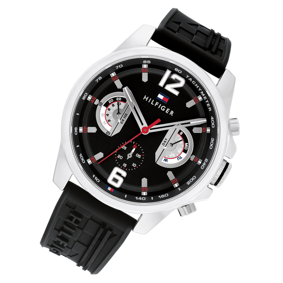 Tommy Hilfiger Black Silicone Multi-function Men's Watch - 1710636