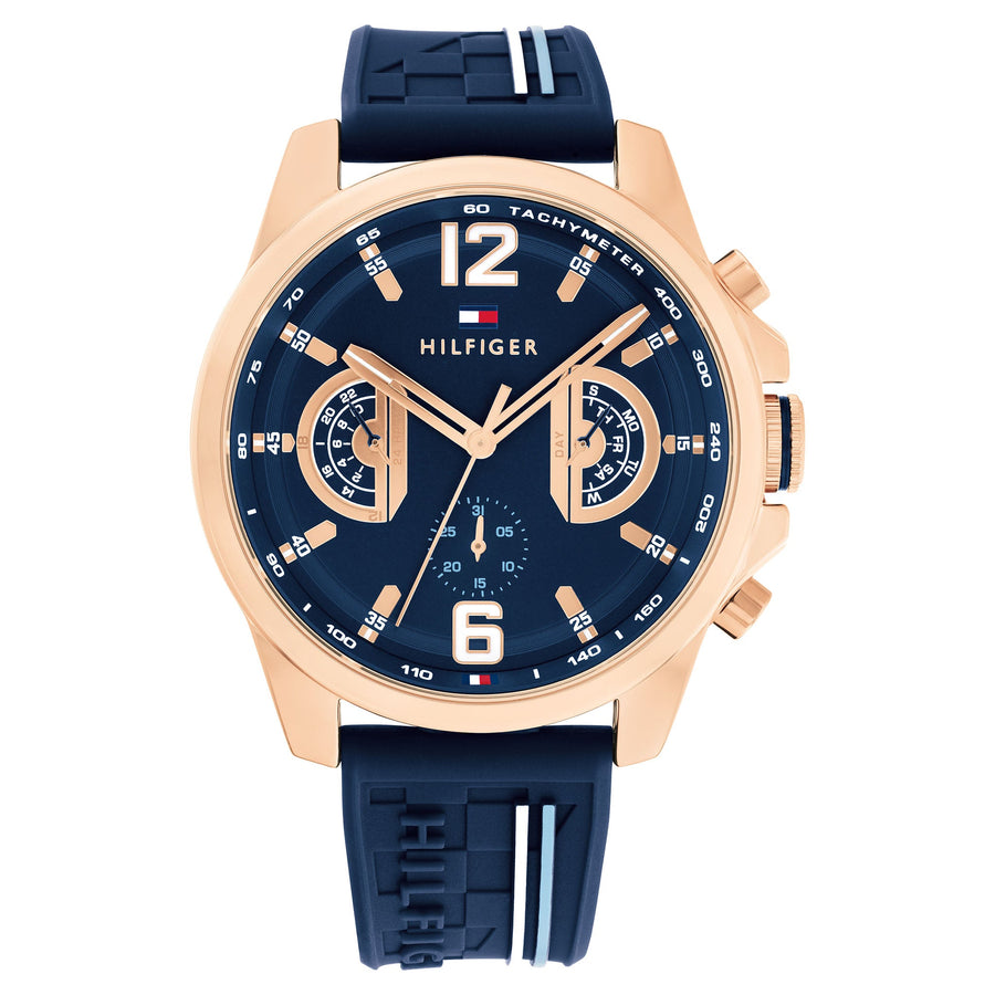 Tommy Hilfiger Silicone Navy Dial Multi-function Men's Watch - 1710637