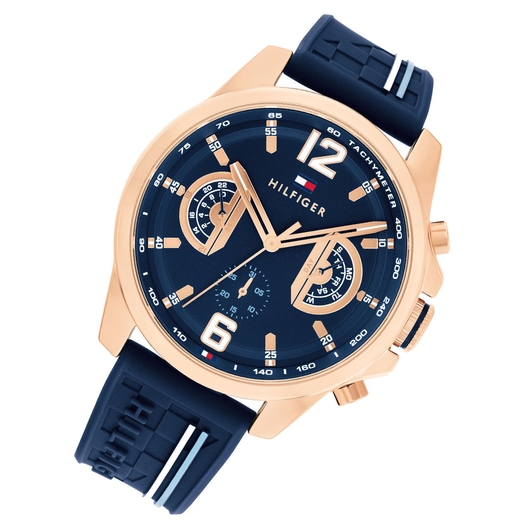 Tommy Hilfiger Silicone Navy Dial Multi-function Men's Watch - 1710637