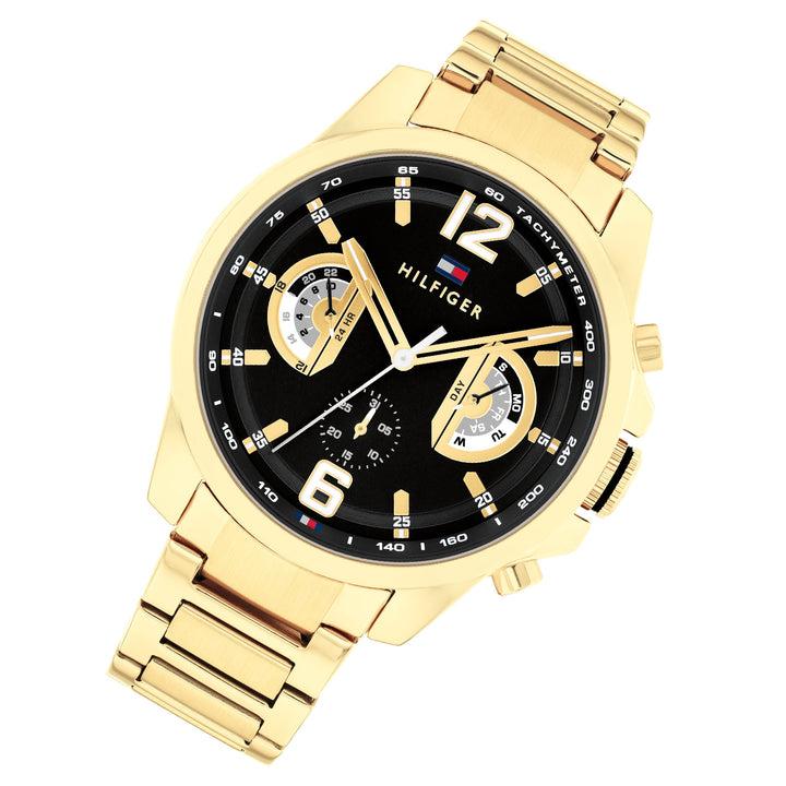 Tommy Hilfiger Gold Steel Black Dial Multi-function Men's Watch - 1710638