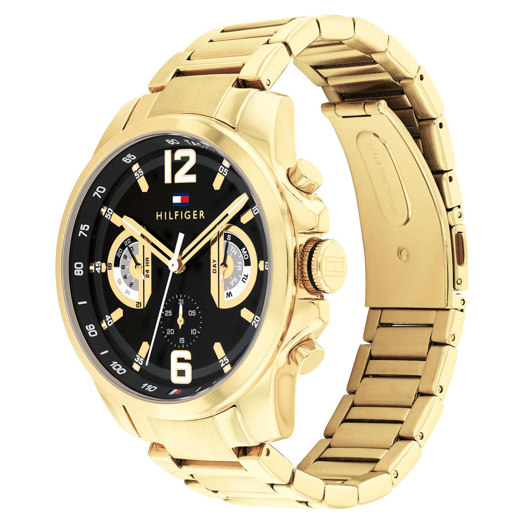 Tommy Hilfiger Gold Steel Black Dial Multi-function Men's Watch - 1710638