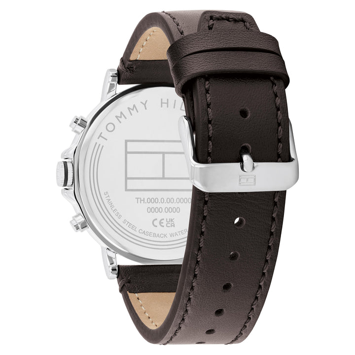 Tommy Hilfiger Dark Brown Leather Parchment Dial Multi-function Men's Watch - 1710642