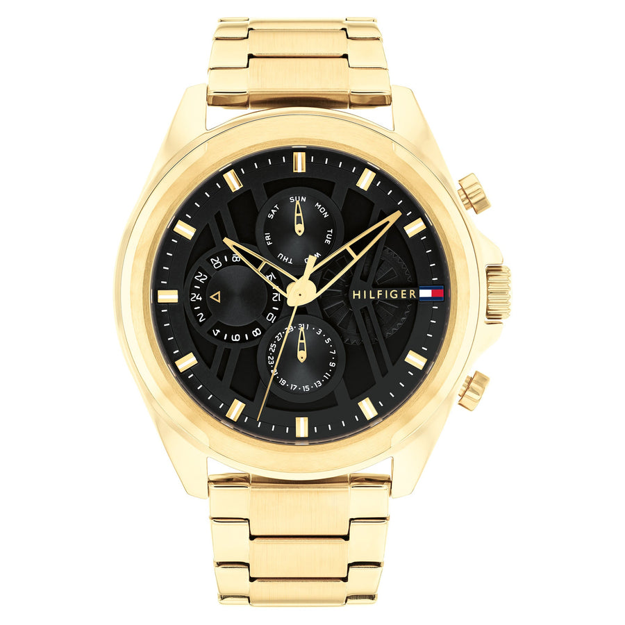 Tommy Hilfiger Gold Steel Black Dial Multi-function Men's Watch - 1710658