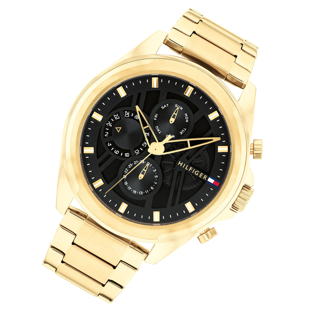 Tommy Hilfiger Gold Steel Black Dial Multi-function Men's Watch - 1710658