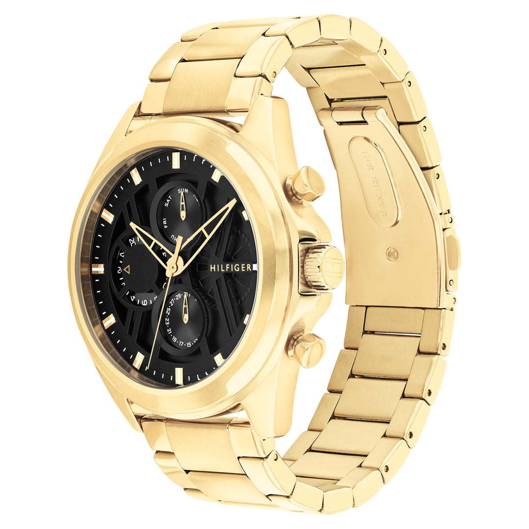 Tommy Hilfiger Gold Steel Black Dial Multi-function Men's Watch - 1710658