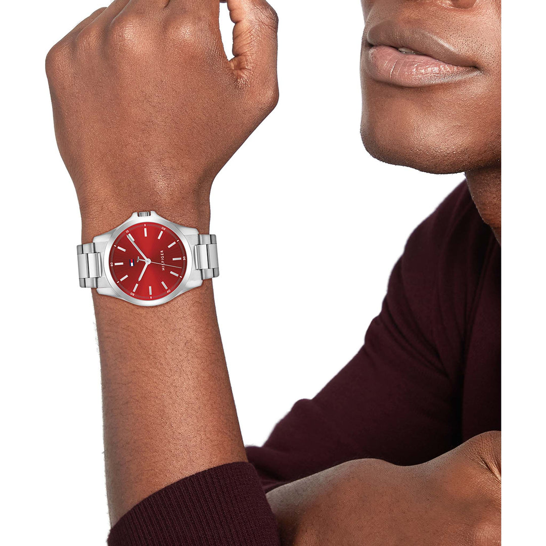 Tommy Hilfiger Stainless Steel Red Dial Men's Watch - 1710677