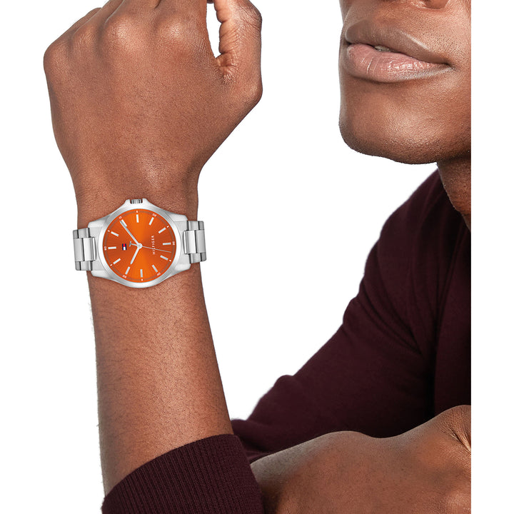 Tommy Hilfiger Stainless Steel Orange Dial Men's Watch - 1710678