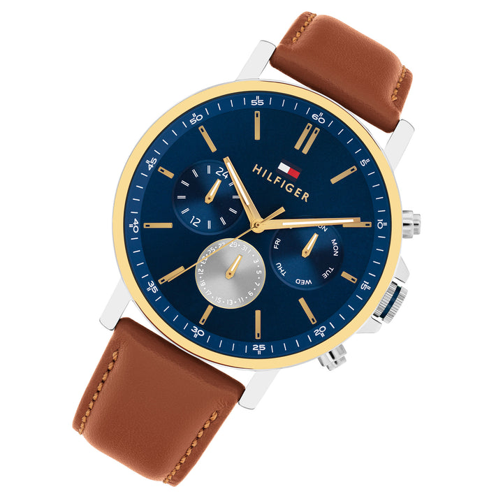 Tommy Hilfiger Brown Leather Navy Dial Multi-function Men's Watch - 1710703