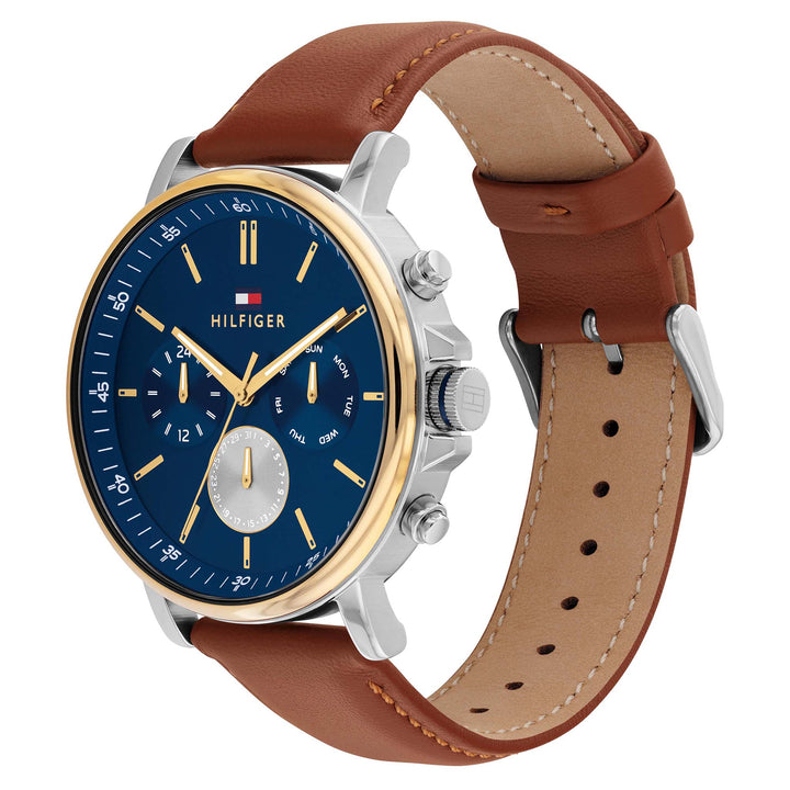 Tommy Hilfiger Brown Leather Navy Dial Multi-function Men's Watch - 1710703