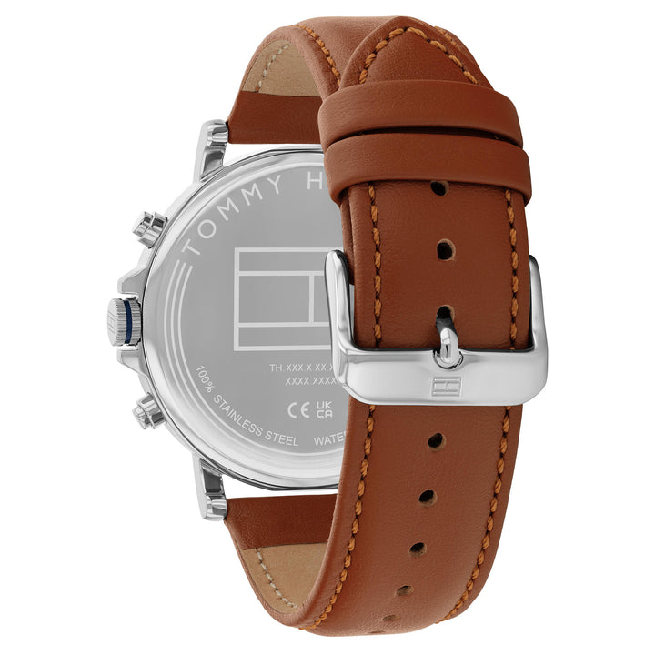 Tommy Hilfiger Brown Leather Navy Dial Multi-function Men's Watch - 1710703