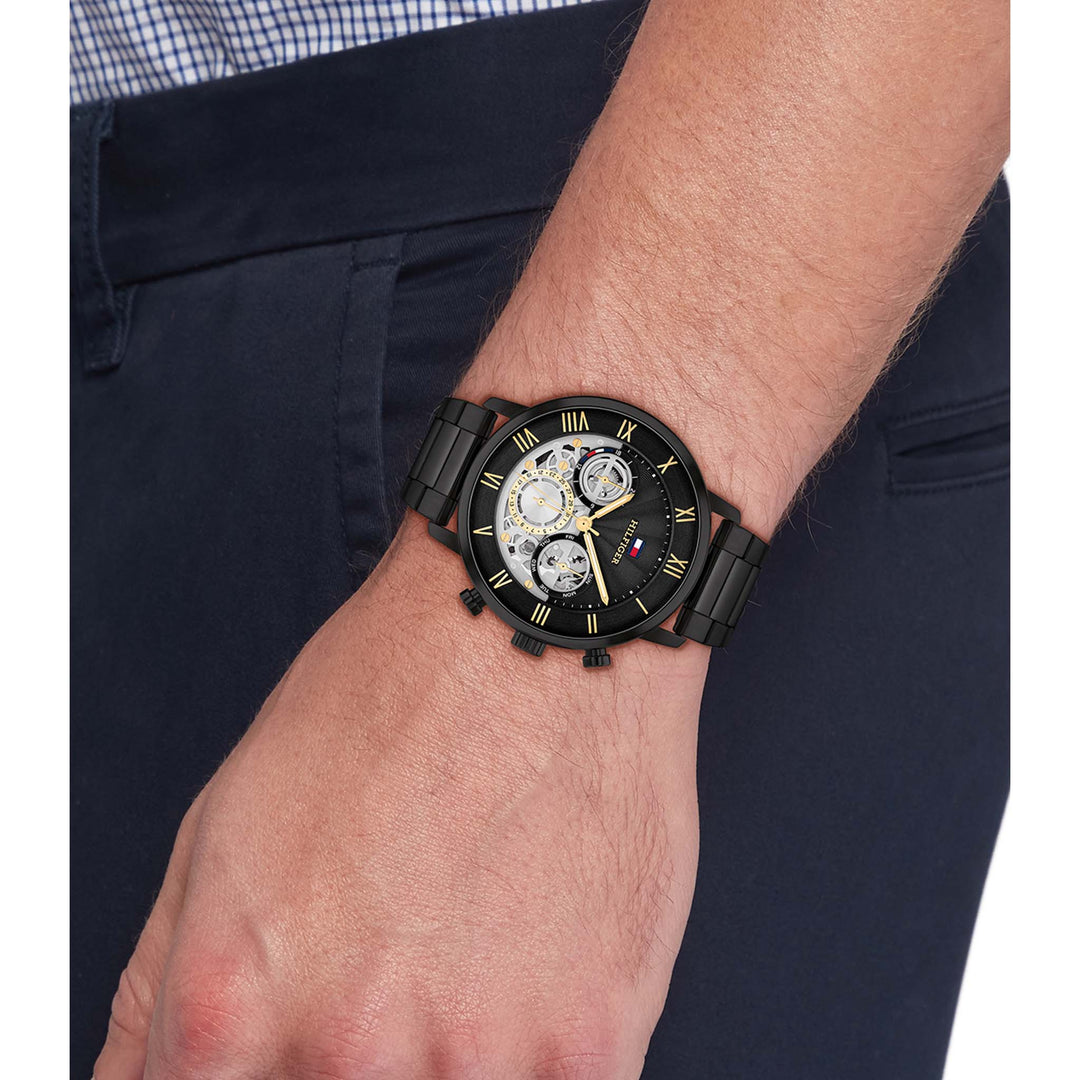 Tommy Hilfiger Black Steel Multi-function Men's Watch - 1710706