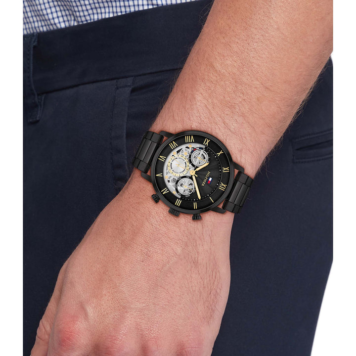 Tommy Hilfiger Black Steel Multi-function Men's Watch - 1710706