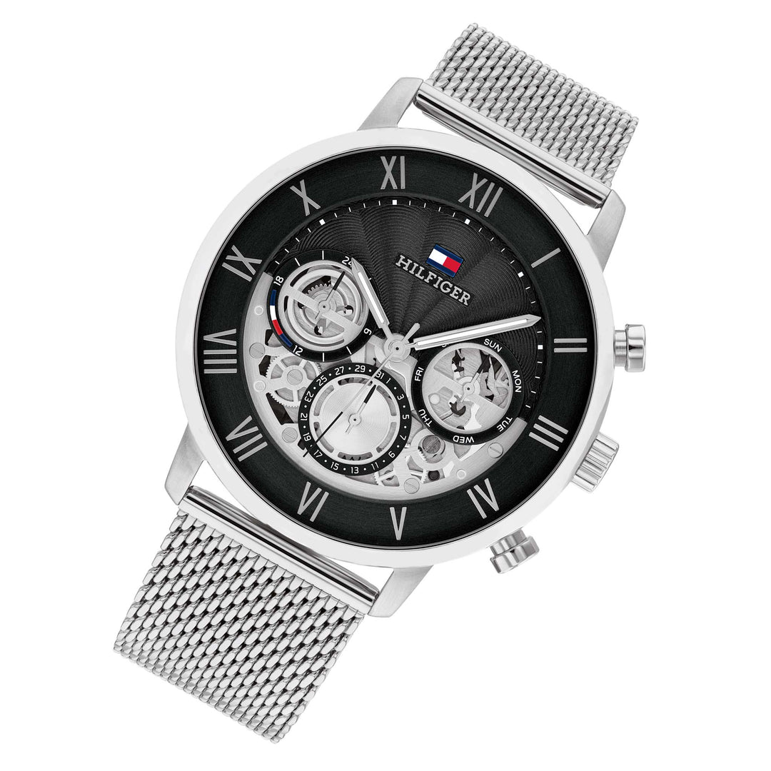 Tommy Hilfiger Stainless Steel Mesh Black Dial Multi-function Men's Watch - 1710708