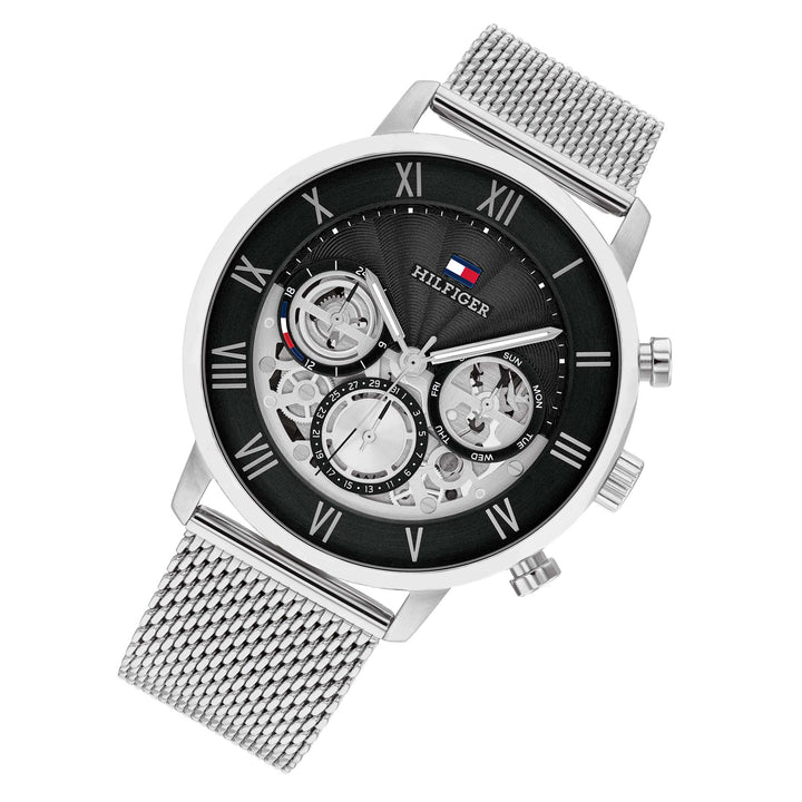 Tommy Hilfiger Stainless Steel Mesh Black Dial Multi-function Men's Watch - 1710708