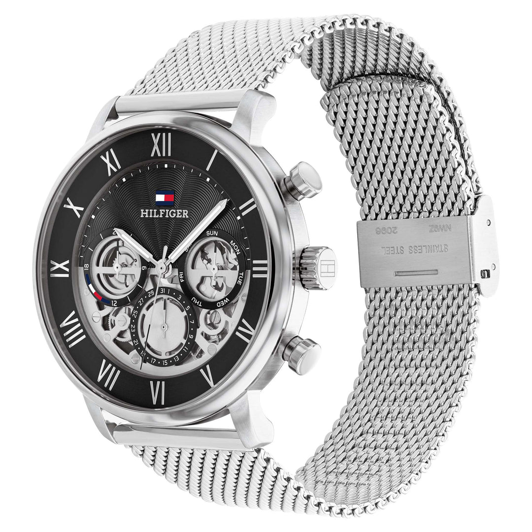 Tommy Hilfiger Stainless Steel Mesh Black Dial Multi-function Men's Watch - 1710708