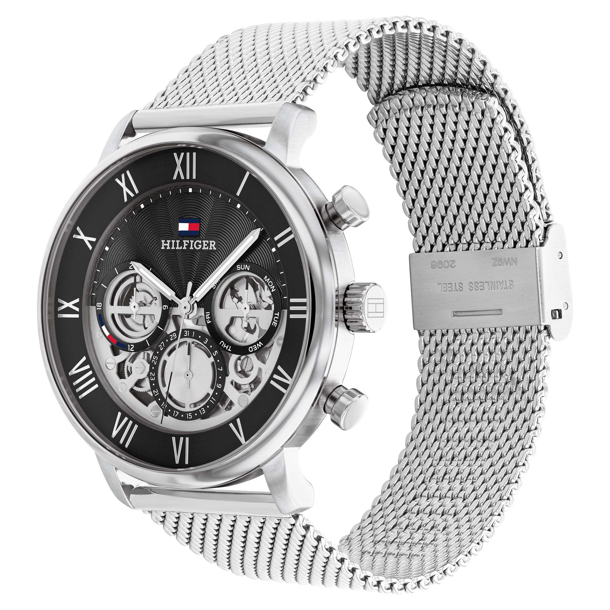 Tommy Hilfiger Stainless Steel Mesh Black Dial Multi-function Men's Watch - 1710708