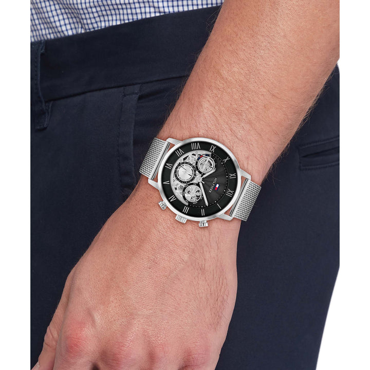 Tommy Hilfiger Stainless Steel Mesh Black Dial Multi-function Men's Watch - 1710708