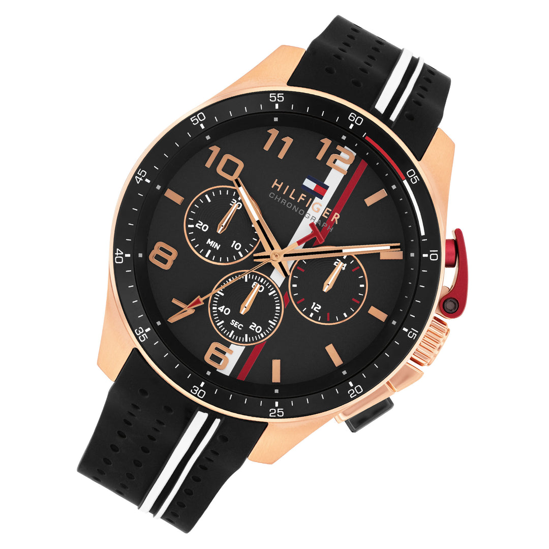 Tommy Hilfiger Silicone Black Dial Chronograph Men's Watch - 1710709