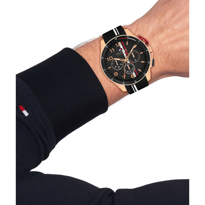 Tommy Hilfiger Silicone Black Dial Chronograph Men's Watch - 1710709