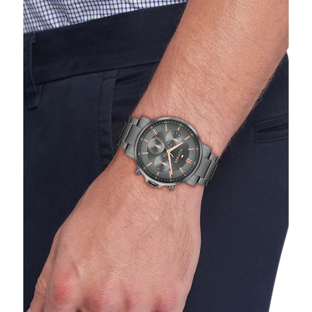 Tommy Hilfiger Grey Steel Dark Grey Dial Multi-function Men's Watch - 1710711
