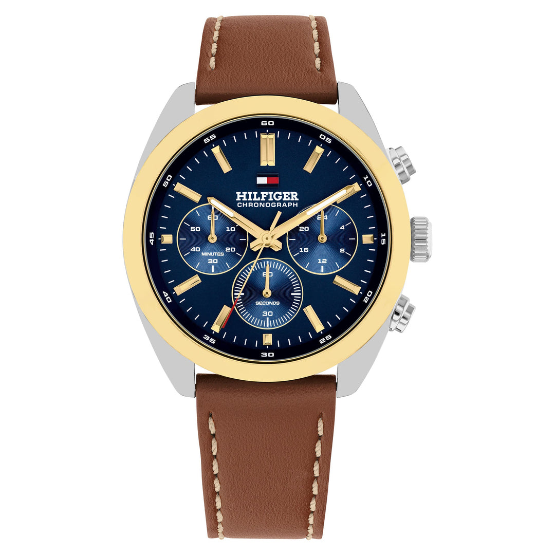 Tommy Hilfiger Brown Leather Blue Dial Chronograph Men's Watch - 1710720