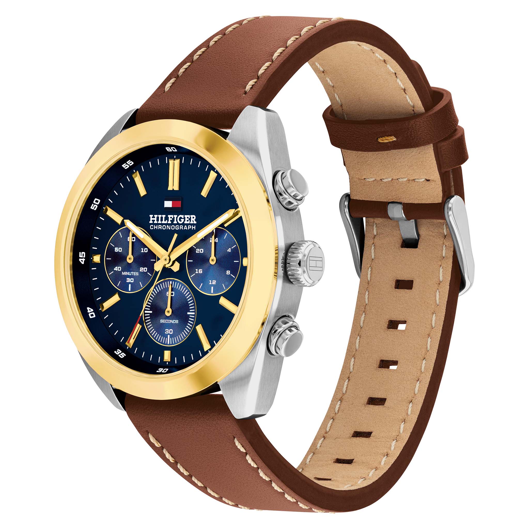 Tommy Hilfiger Brown Leather Blue Dial Chronograph Men's Watch - 1710720