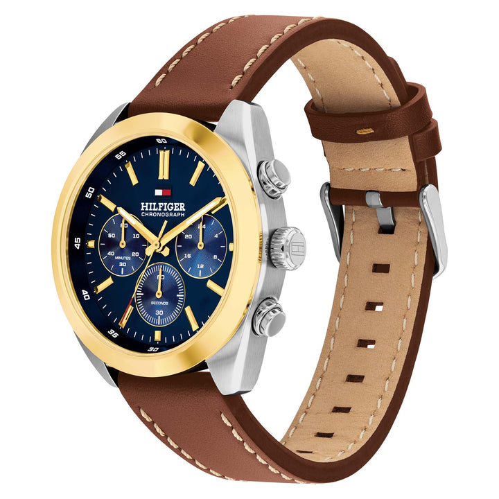 Tommy Hilfiger Brown Leather Blue Dial Chronograph Men's Watch - 1710720